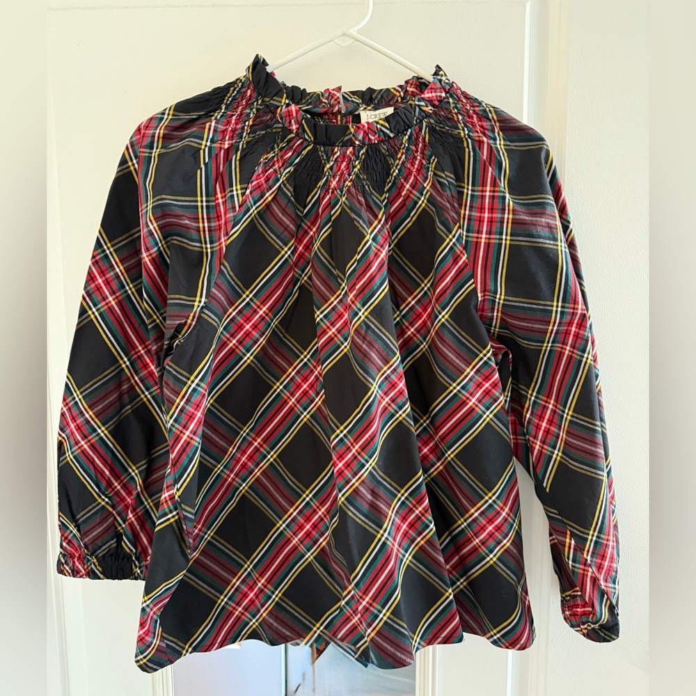 J. Crew Womens Black Plaid Long-Sleeve Top, Medium